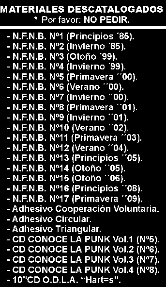 Productos descatalogados del Punkzine N.F.N.B.